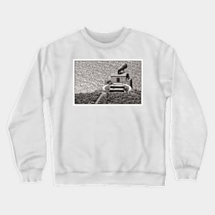 Bird watcher viewing birds from the foghorn - Mull of Galloway, Scotland Crewneck Sweatshirt